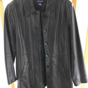 Black 100% Leather 3/4 Length Coat